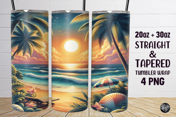 Beach 20oz Tumbler Wrap PNG Graphics