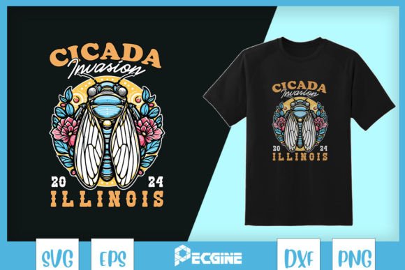 Cicada Invasion Illinois 2024 Insect SVG: Graphics for T-Shirt Designs