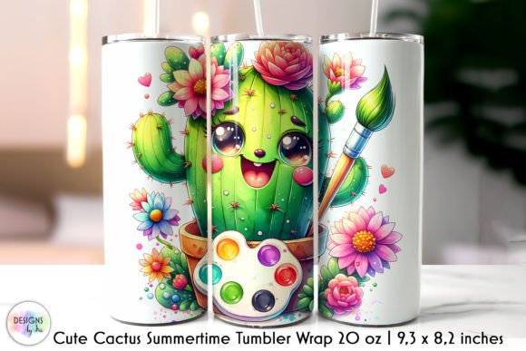 Colourful Summer Tumbler Wrap Cactus Graphics