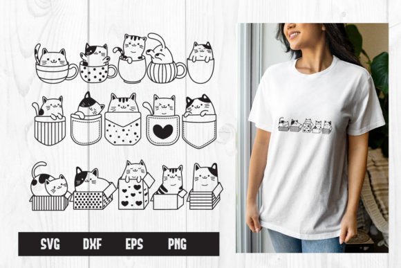 Cute Cats, Cat Box, Cat Cup: Graphics for Crafts