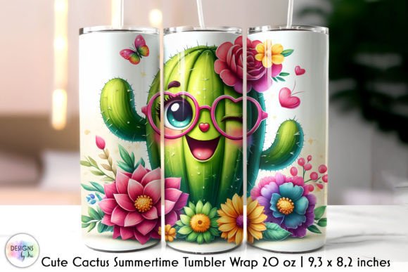 Cute Summer Cactus Skinny Tumbler Wrap Graphics