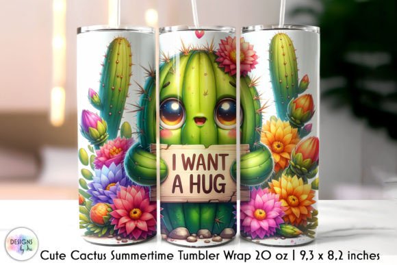 Cute Summer Cactus Tumbler Wrap Design: Graphics & Tumbler Wraps