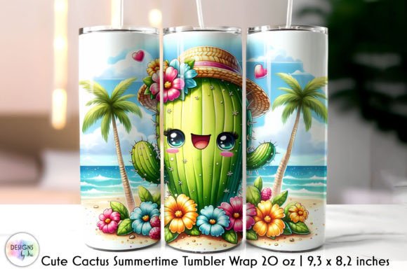 Funny Cactus on the Beach Tumbler Wrap Graphics
