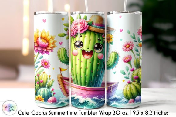 Funny Cactus with Flowers Tumbler Wrap Graphics