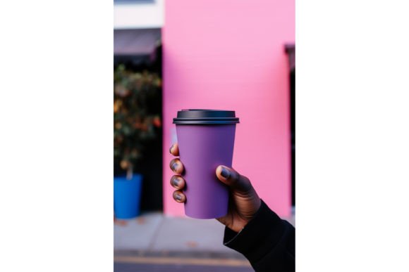 Human Hand Holding Purple Paper Cup Graphics