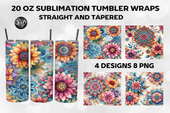 Mandala Flowers Tumbler Wrap 20oz PNG Graphics