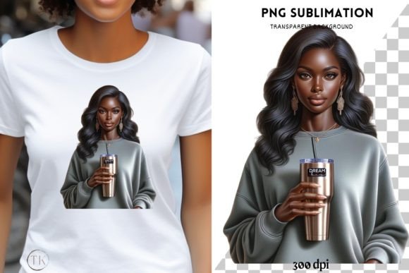 Melanin Woman with Tumbler: Graphics & Illustrations