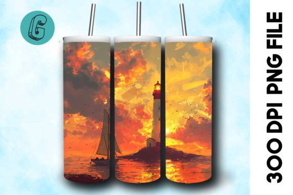 Oil Painting Lighthouse Tumbler Wrap 35 Graphics