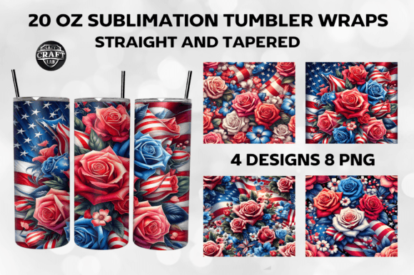 Patriotic Roses Skinny Tumbler Wrap 20oz Graphics