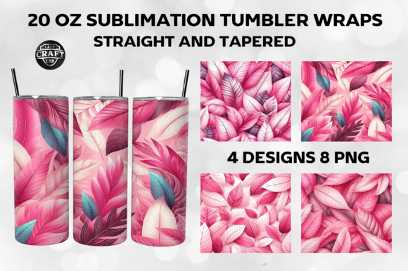 Pink Leaf Skinny Tumbler Wrap 20oz PNG Graphics