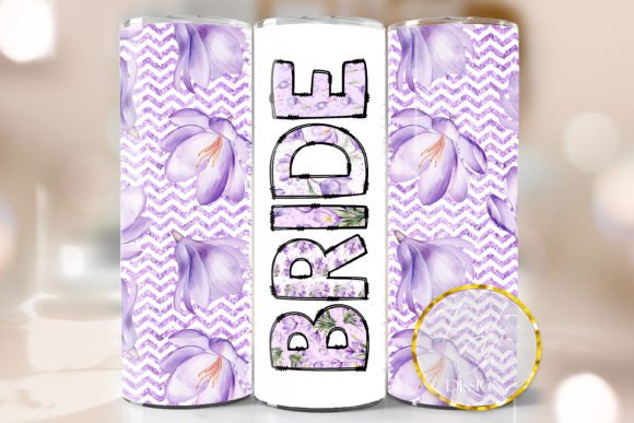 Purple Floral Bride Tumbler Wrap PNG: Graphics for Crafts & Branding