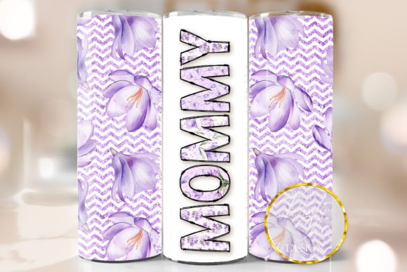 Purple Floral Mommy Tumbler Wrap PNG: Graphics for Crafts