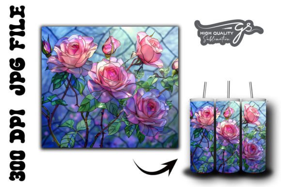 Stained Pink Roses Tumbler Wrap 37