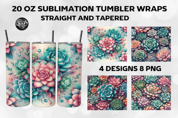 Succulent Skinny Tumbler Wrap 20oz PNG Graphics