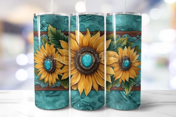 Tooled Leather Sunflower Tumbler Graphics & Wraps