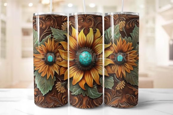 Tooled Leather Sunflower Tumbler PNG