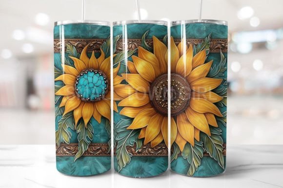 Tooled Leather Sunflower Tumbler Wraps: Premium Graphics for Local Branding