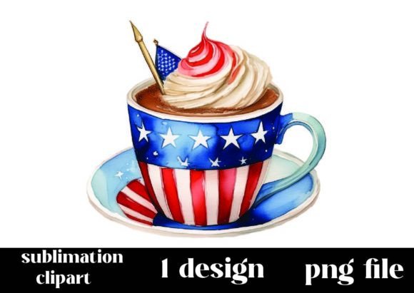 Watercolor 4th of July Coffee Cup PNG – Graphics for Crafts